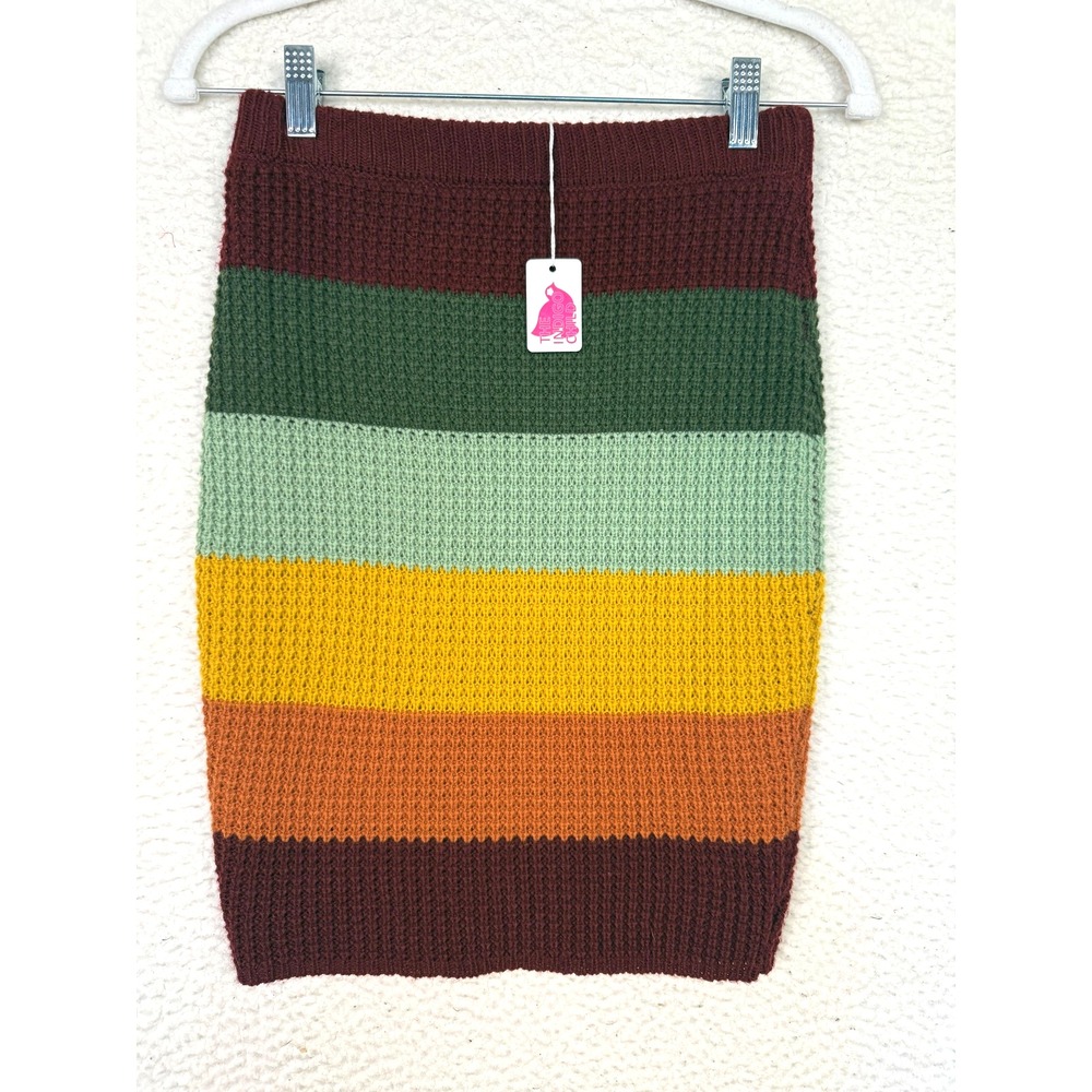 NWT Boho Festival Indie Sleeze Skirt Womens M Striped Grateful Knit Knee Length